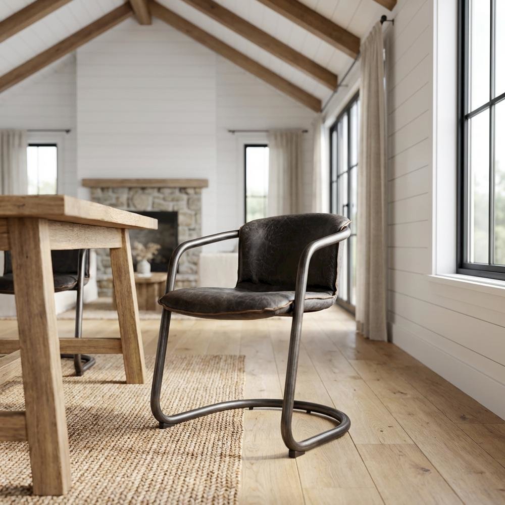 Leather Upholstered Dining Chair, Distressed Accent Chair for Dining Room,Black. Picture 3