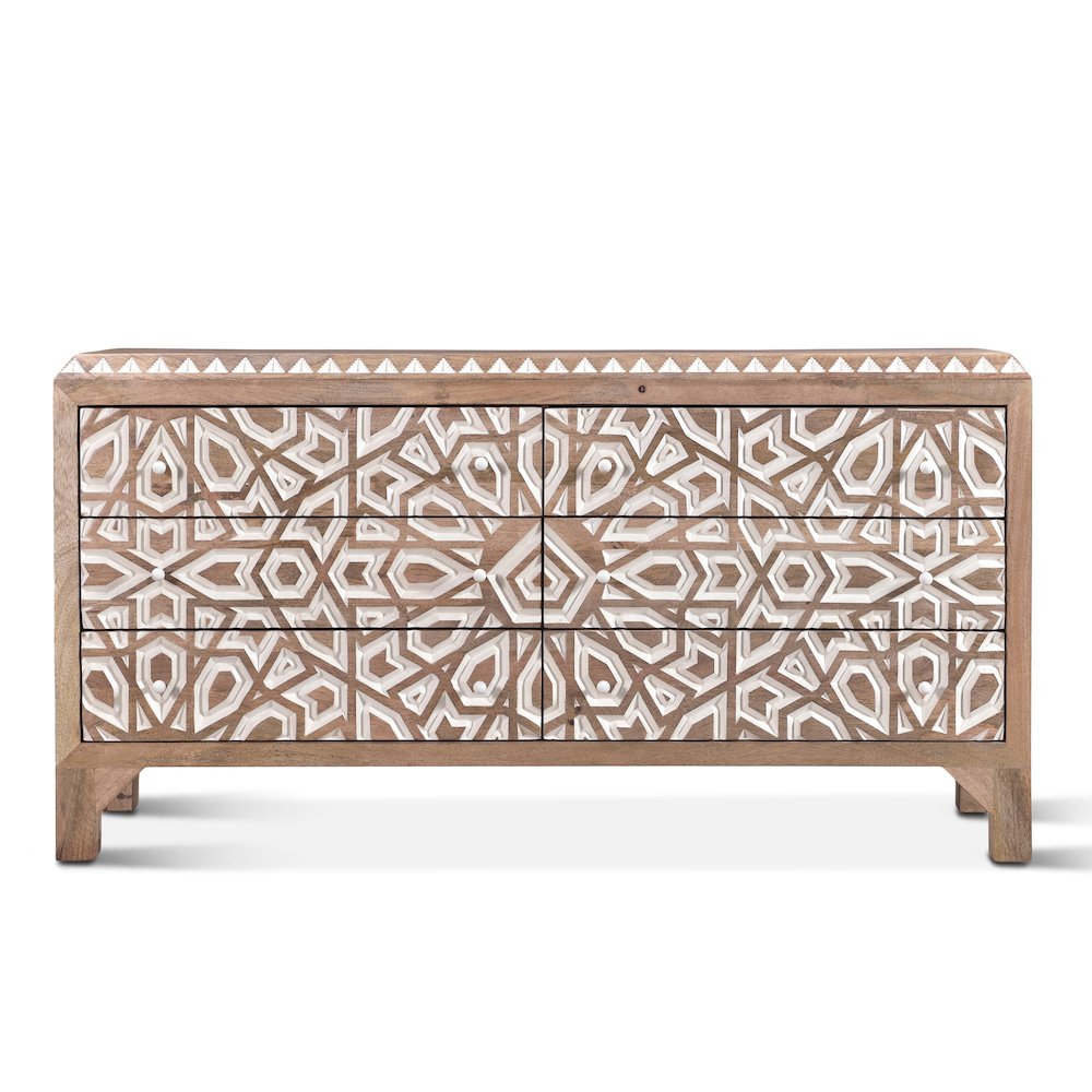 Haveli Dresser 61in Carved, Natural White. Picture 1