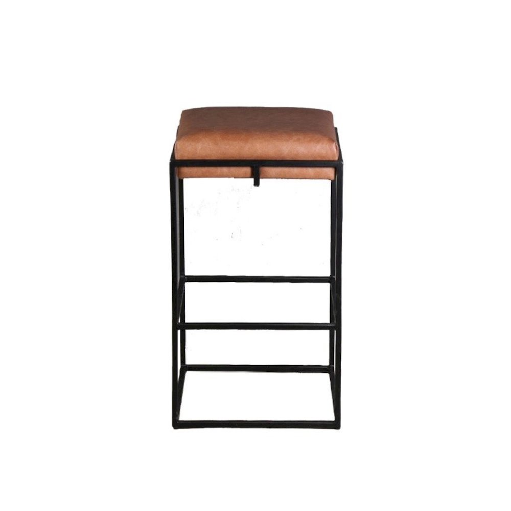 Melbourne 17" Cognac Top-Grain Leather Backless Counter Stool. Picture 1