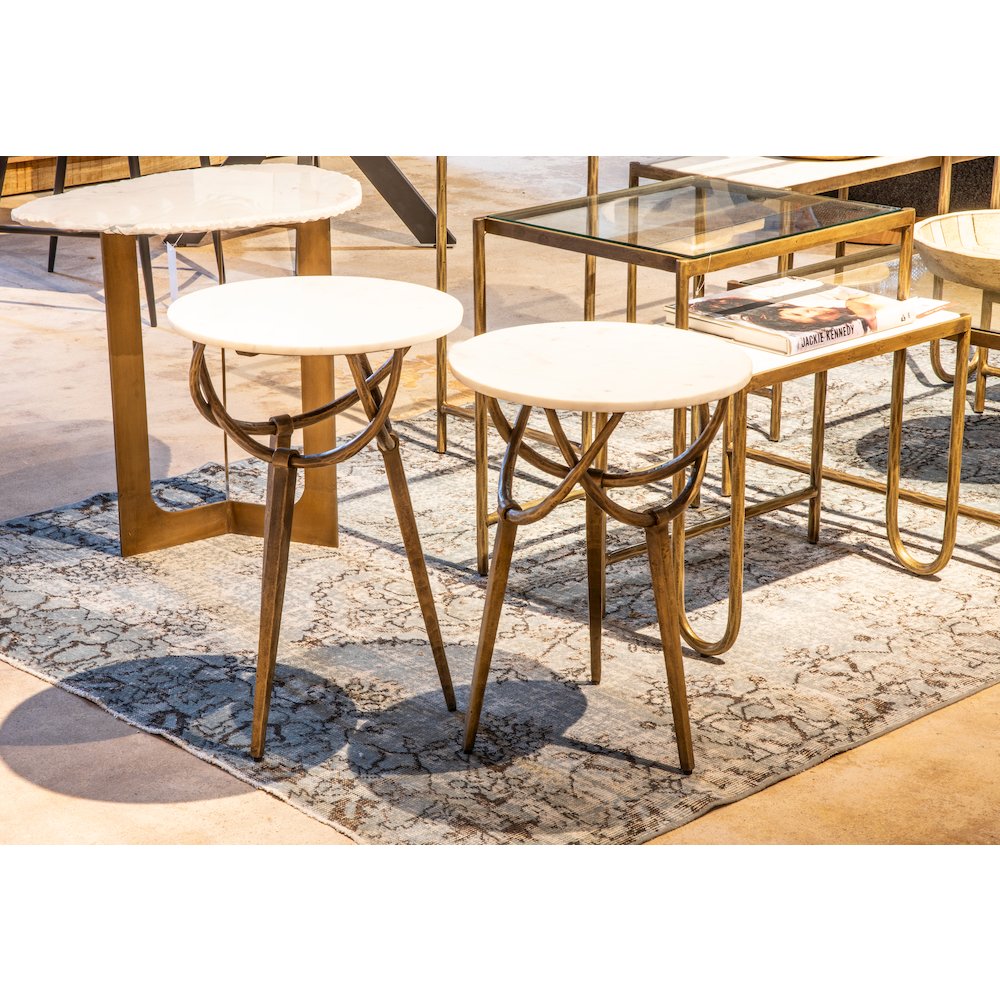 Odessa 16" Side Table with White Marble and Antique Brass Base, Set of 2. Picture 2