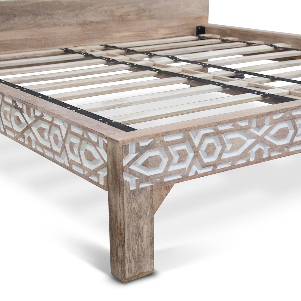 Haveli Mango Wood Geometric Carved King Bed. Picture 7