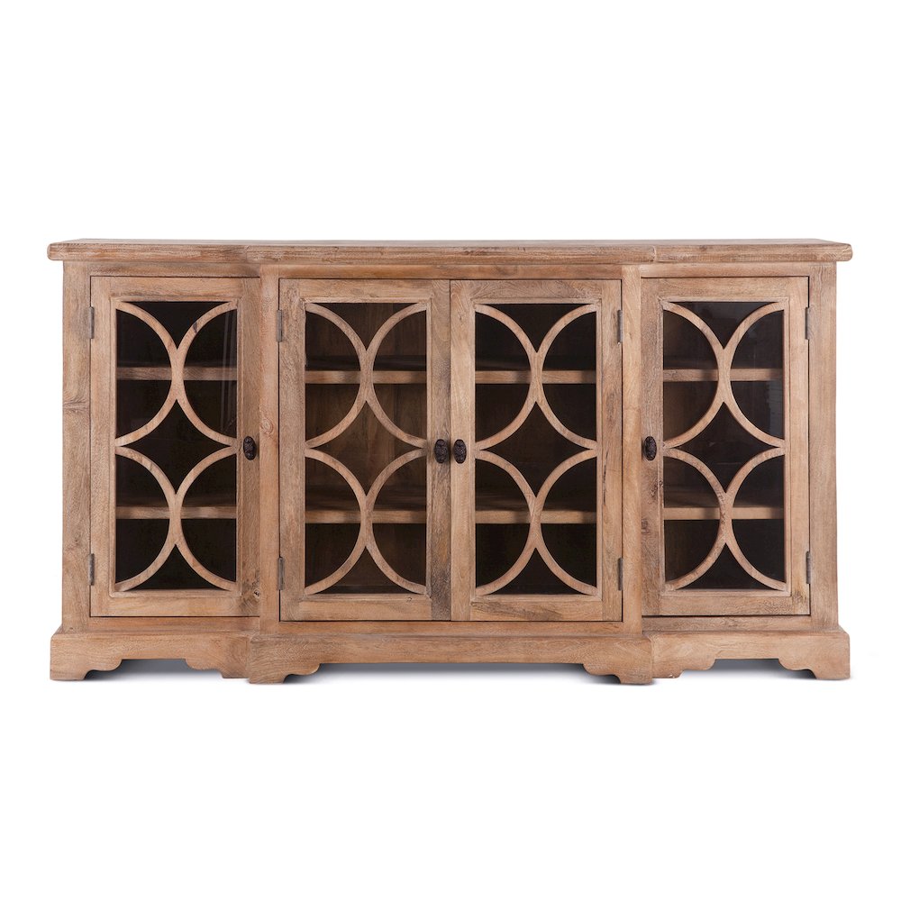 Pengrove 75-Inch Mango Wood Cabinet with Carved Lattice Work Doors. Picture 1