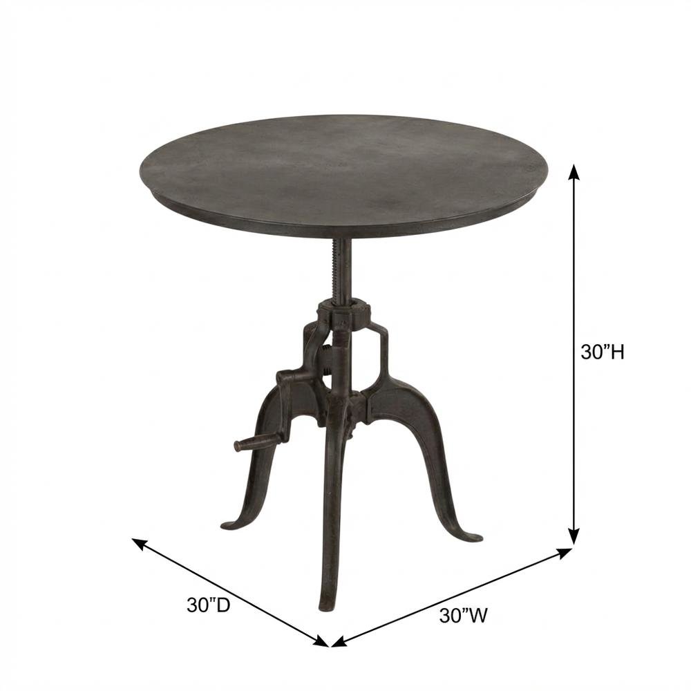 30 Inch Adjustable Height Crank Side Table, Industrial End Table, Matte Black. Picture 4