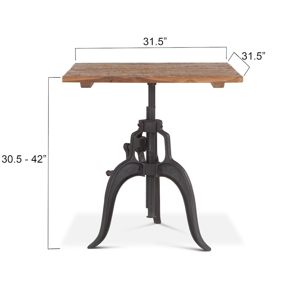 Artezia 30-Inch Reclaimed Teak Wood Dining Table with Adjustable Crank. Picture 2