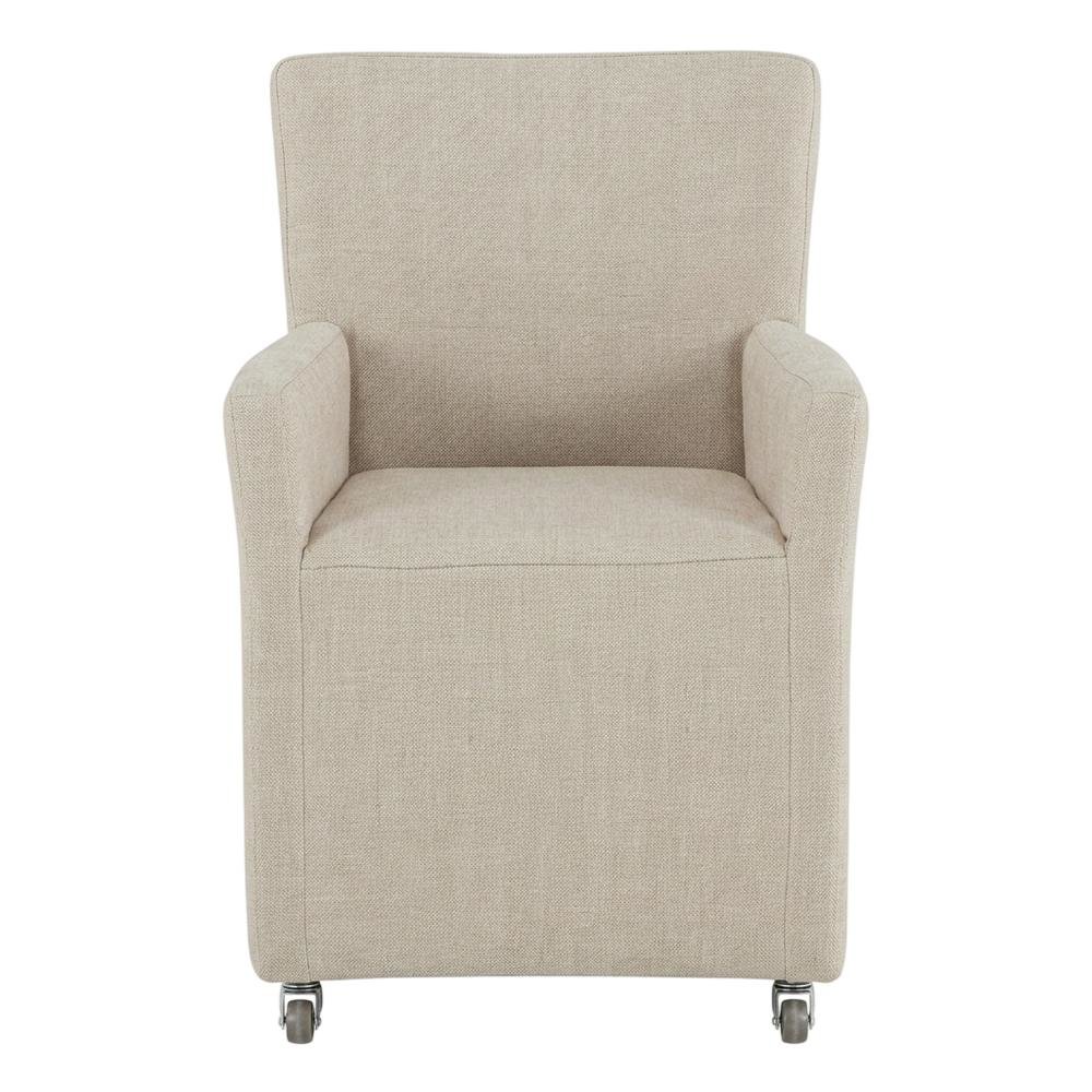 Linen Upholstered Wheeled Armchair, Modern Accent Chair for Living Room ,Beige. Picture 1