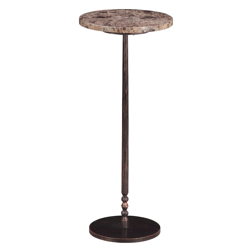 Rochester 10" Side Table in Dark Emperador Marble with Casted Base. Picture 1
