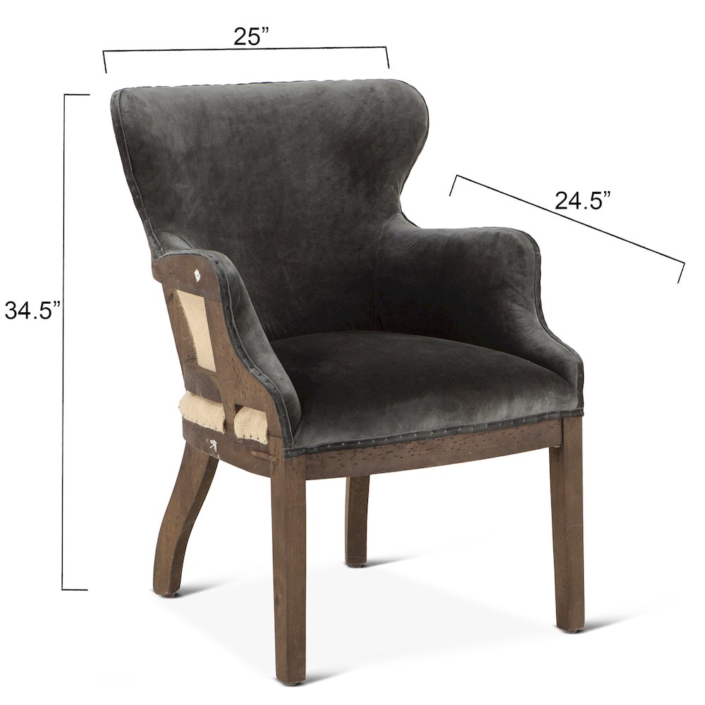 Charles Gray Velvet Armchair With Exposed Frame And Solid Wood Legs. Picture 3