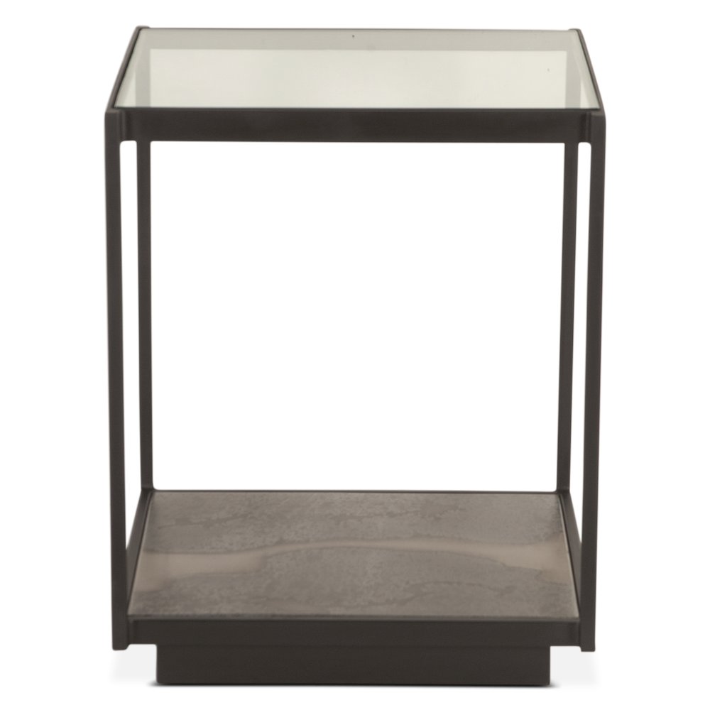 St. George 18" Side Table with Glass Top in Oxidized Black. Picture 4