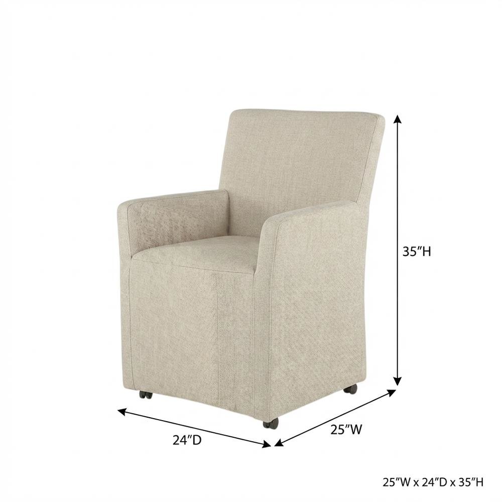 Linen Upholstered Wheeled Armchair, Modern Accent Chair for Living Room ,Beige. Picture 4