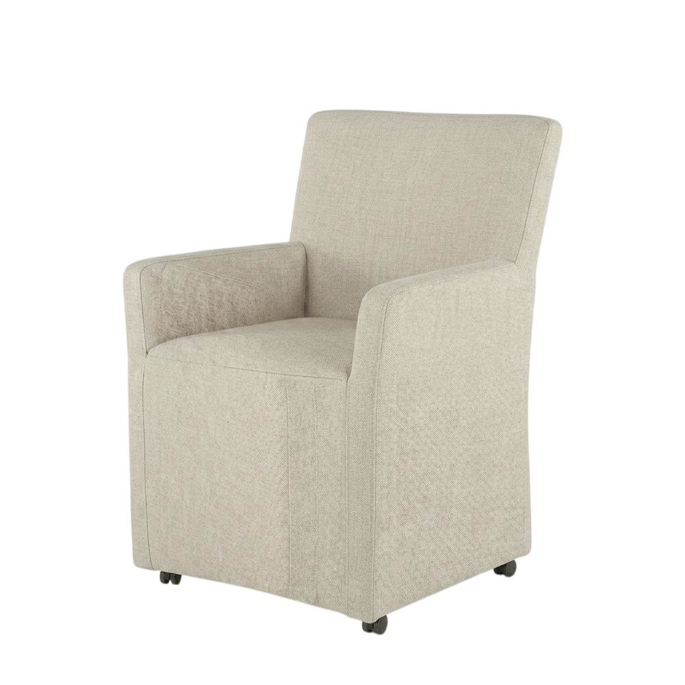 Linen Upholstered Wheeled Armchair, Modern Accent Chair for Living Room ,Beige. Picture 5