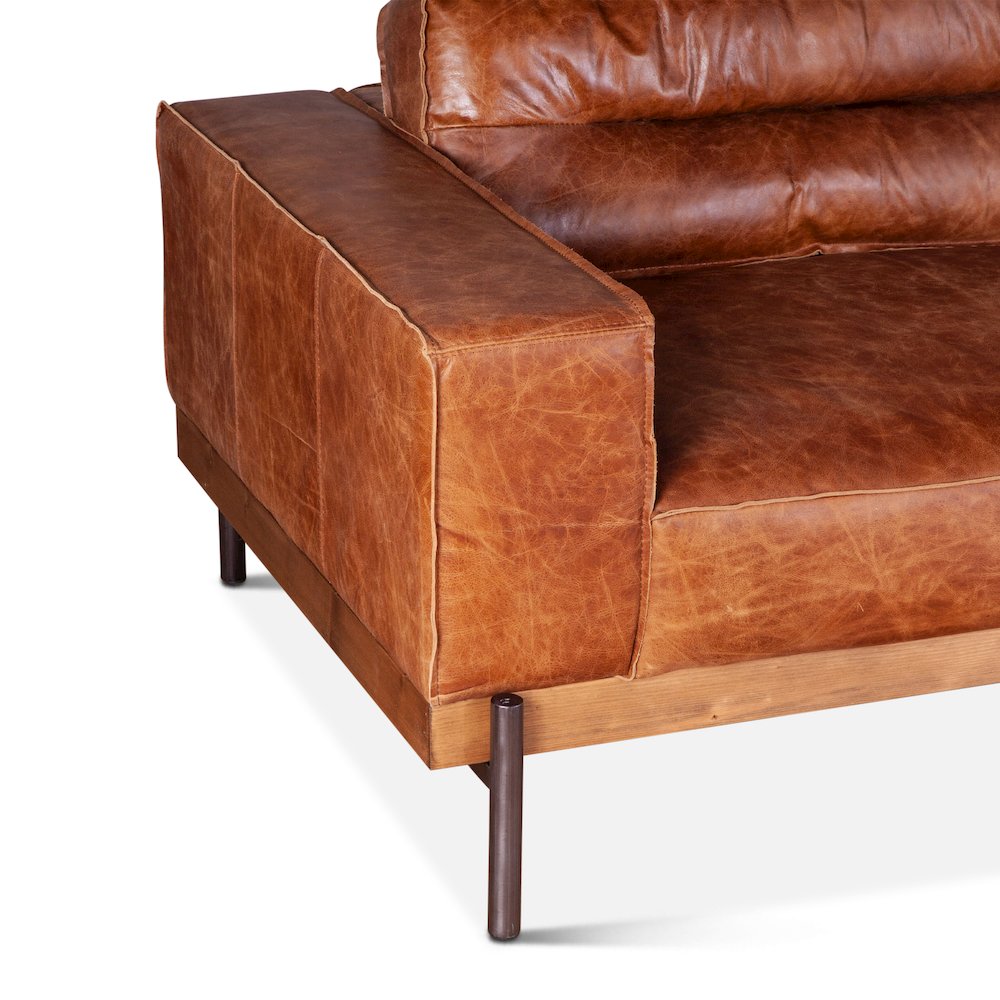 Chiavari Modern Leather Sofa in Vintage Cognac. Picture 3