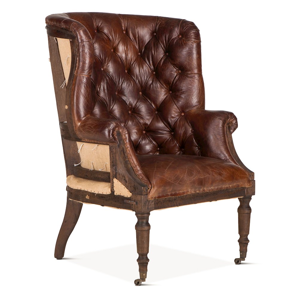 Charles Deconstructed Armchair With Vintage Cigar Leather And Solid Wood Legs. Picture 3