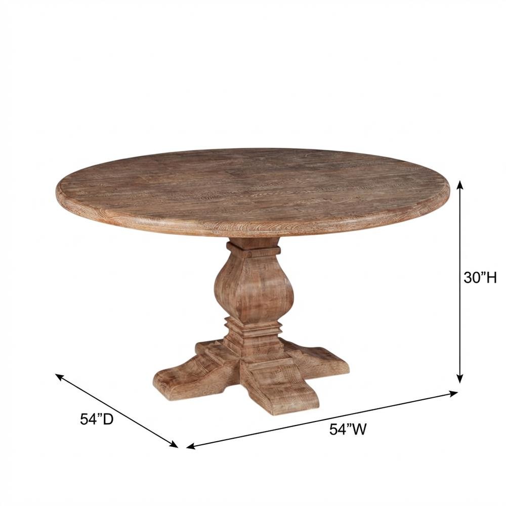 54 Inch Round Wood Dining Table, Solid Pedestal Kitchen Table, Antique Oak. Picture 4