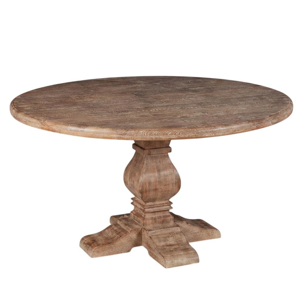 54 Inch Round Wood Dining Table, Solid Pedestal Kitchen Table, Antique Oak. Picture 5