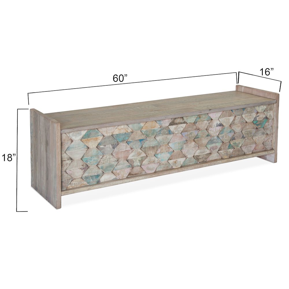 Cordoba Storage Bench in Reclaimed Wood with Vintage Teal Finish. Picture 2