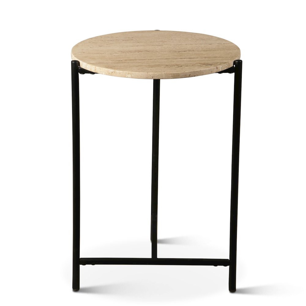 Charleston 18" Side Table in Travertine Stone and Iron. Picture 5