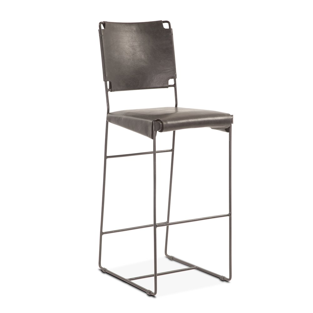Melbourne Buffalo Leather and Iron Counter Chair in Black. Picture 2