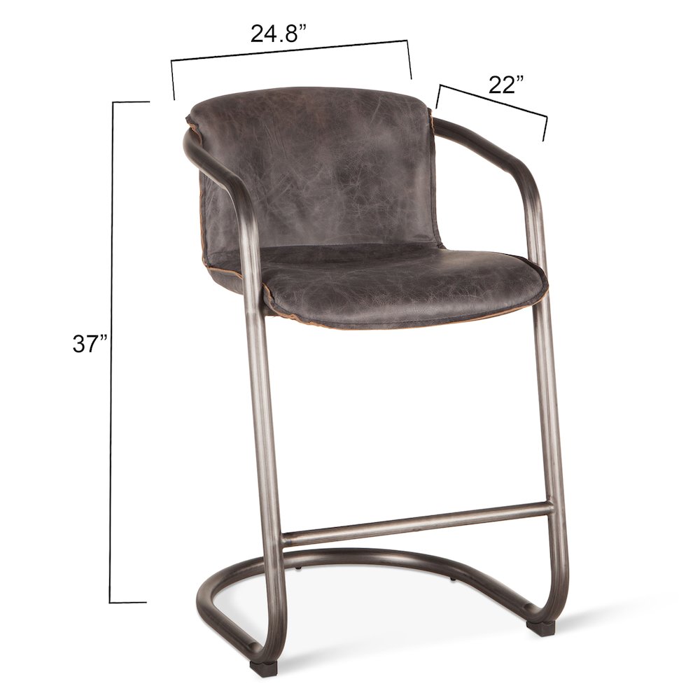 Chiavari Distressed Antique Ebony Leather Counter Chairs - Set Of 2. Picture 2
