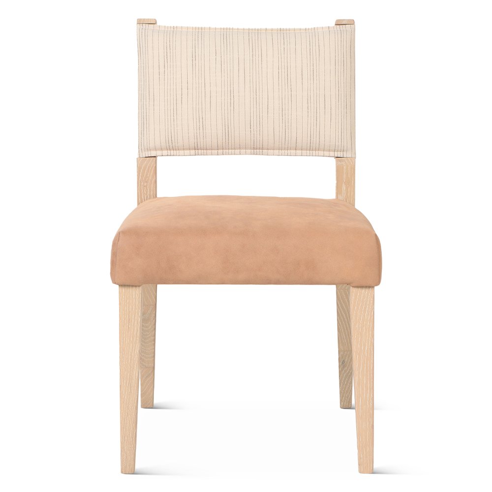 Lila Dining Chair in Durango Stripe Linen and Antique Light Leather. Picture 1