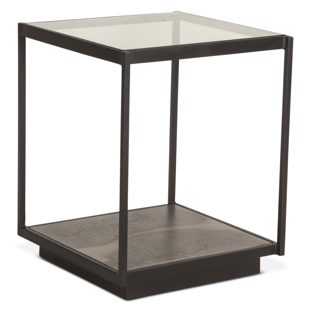 St. George 18" Side Table with Glass Top in Oxidized Black. Picture 2