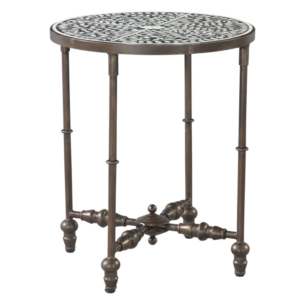 Ozark 20" Side Table with Floral Horn Inlay and Iron. Picture 1
