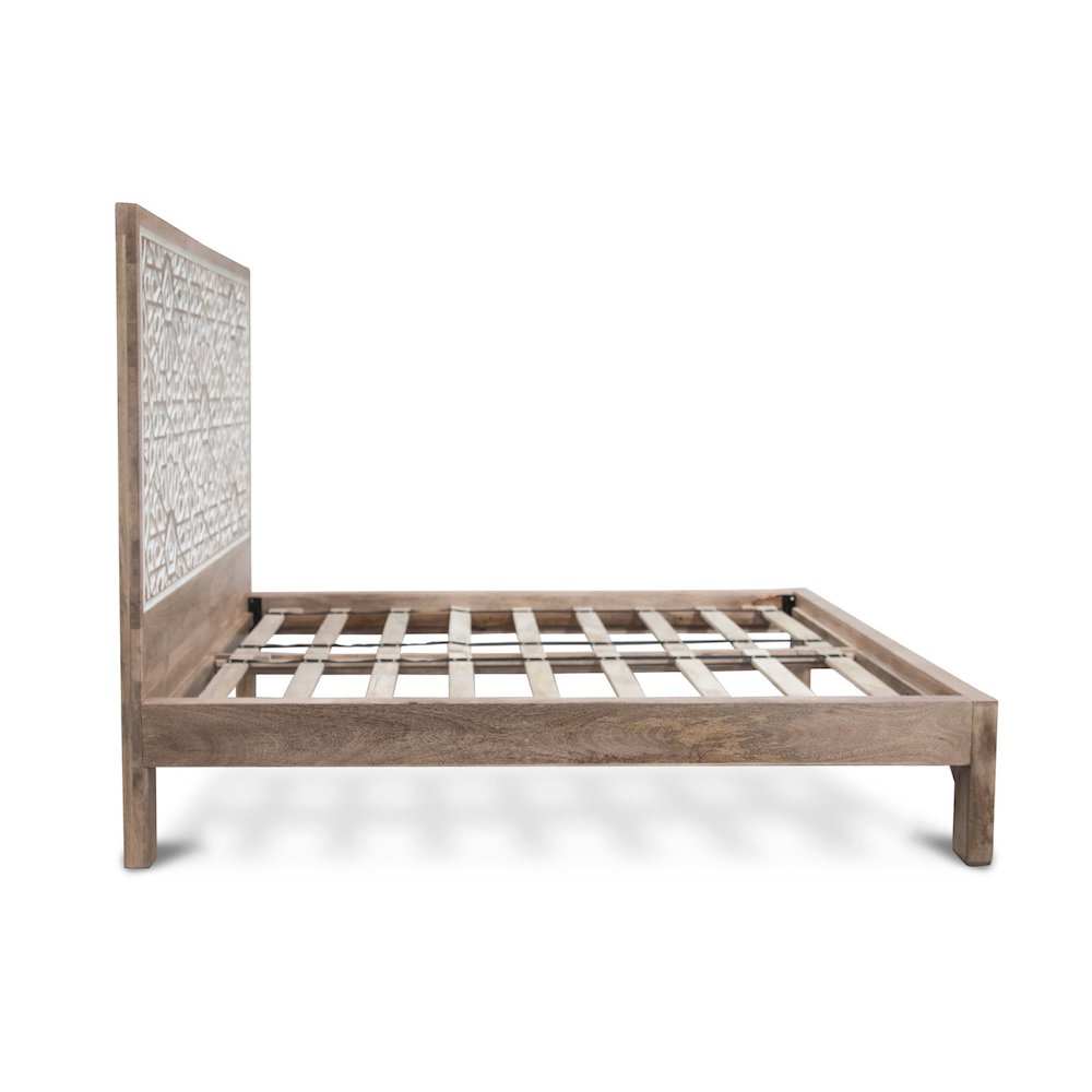 Haveli Mango Wood Geometric Carved King Bed. Picture 6