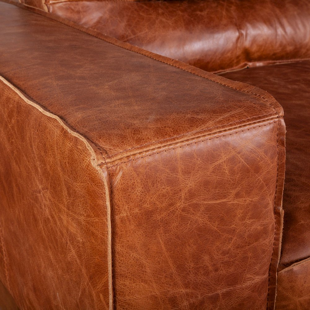 Chiavari Modern Leather Sofa in Vintage Cognac. Picture 6