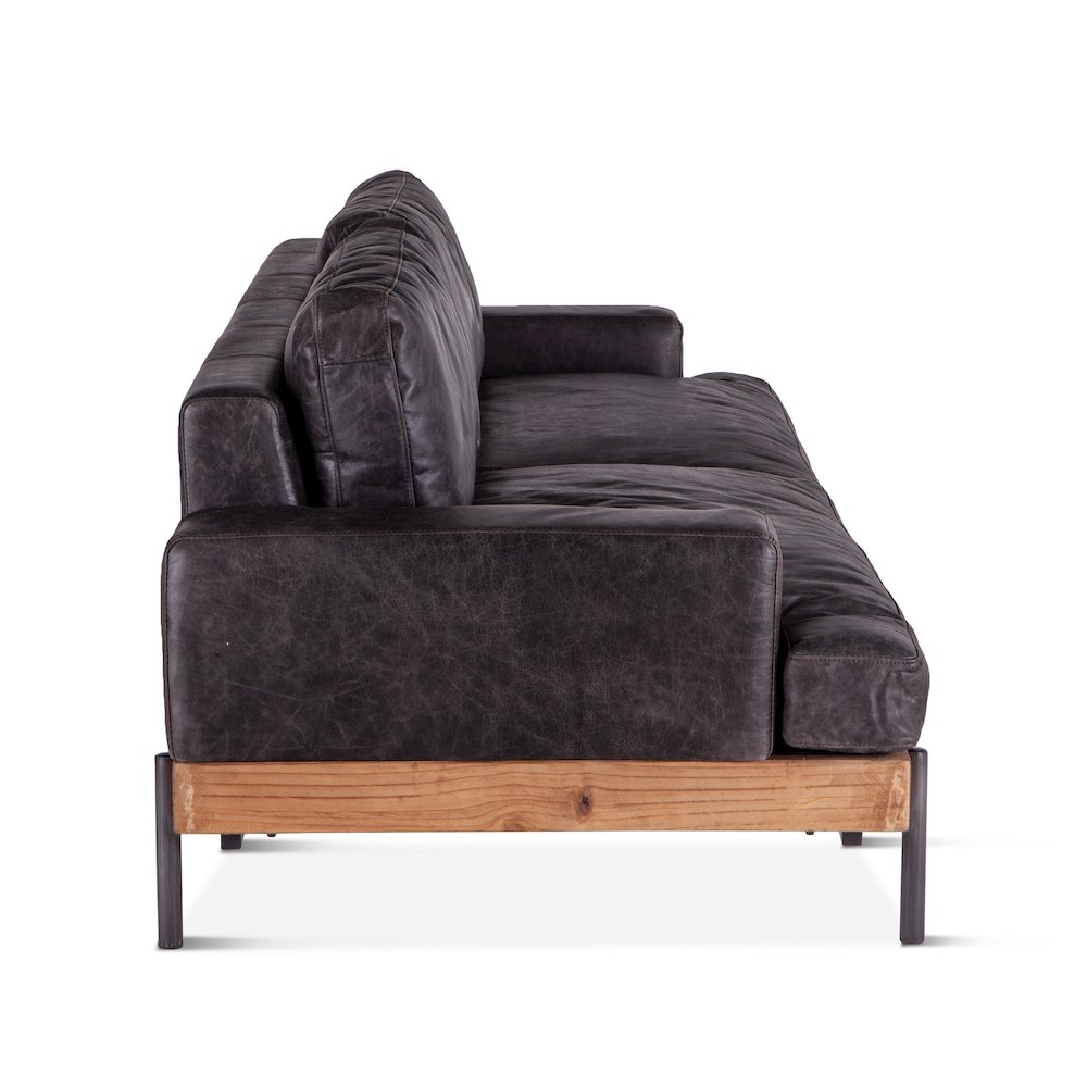 Chiavari Distressed Antique Ebony Leather Sofa. Picture 4
