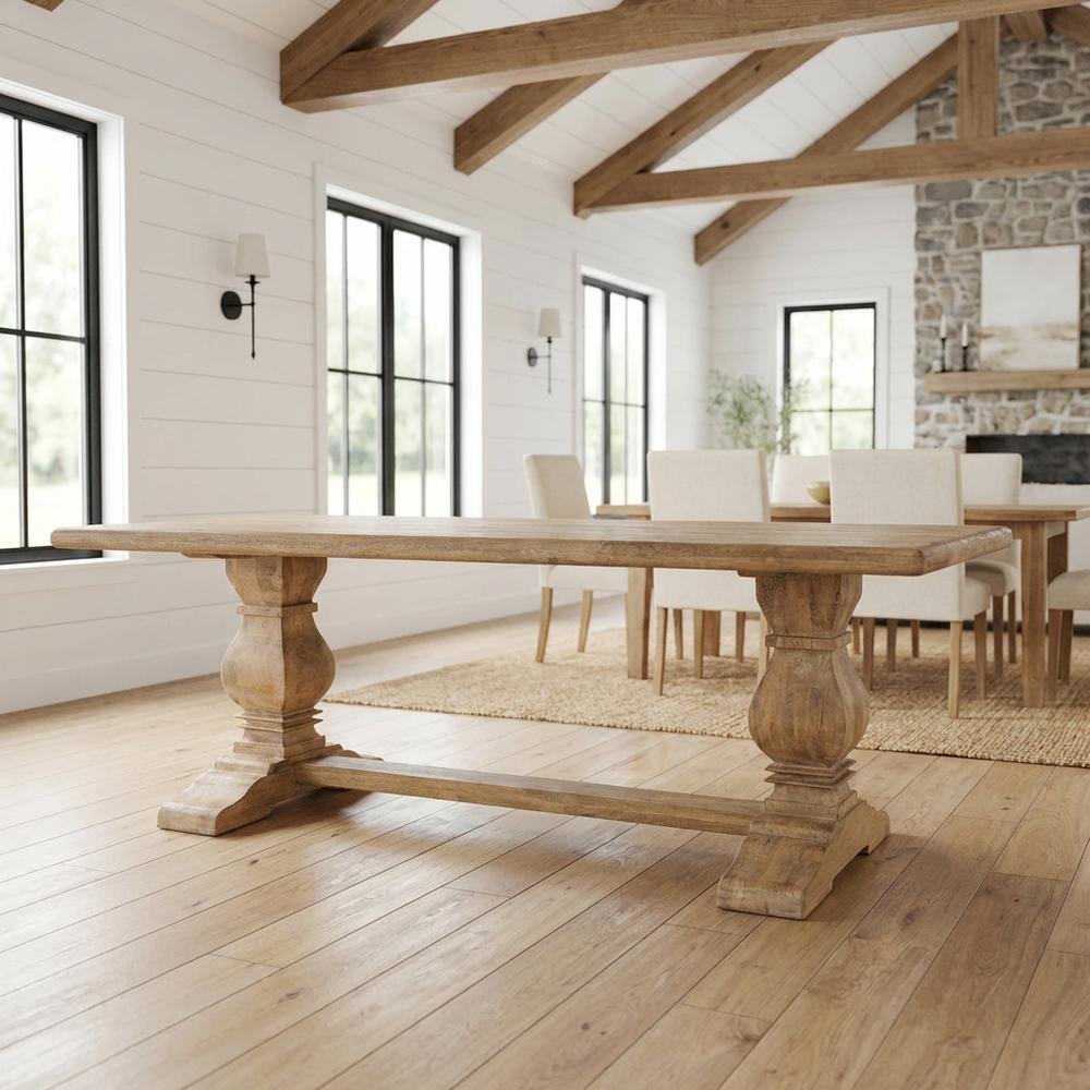 84 Inch Rectangle Wood Dining Table, Antique Oak Finish Dining Room Table. Picture 2