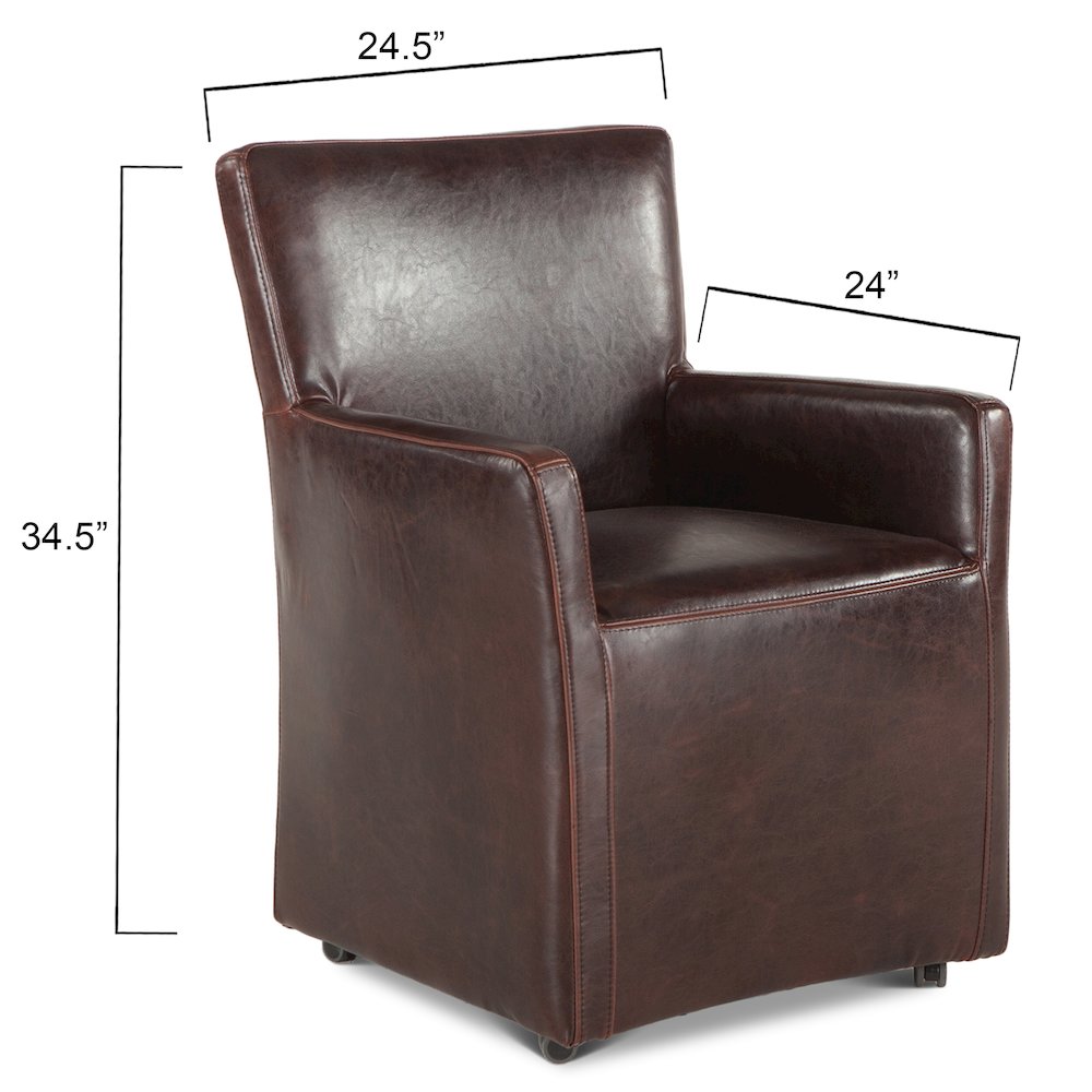 Lily Brown Leather Wheeled Armchair. Picture 1