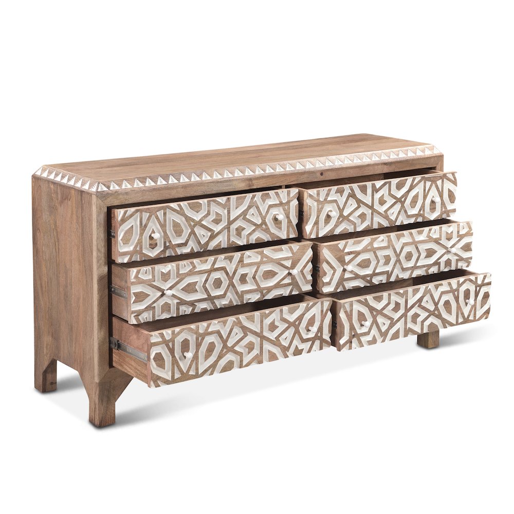Haveli Dresser 61in Carved, Natural White. Picture 6
