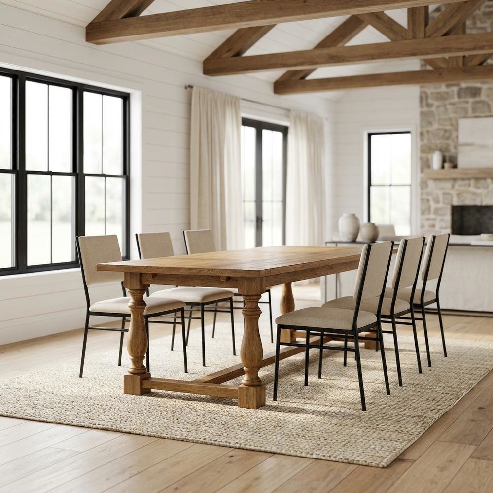 84 Inch Rectangle Wood Dining Table, Antique Oak Finish Dining Room Table. Picture 3