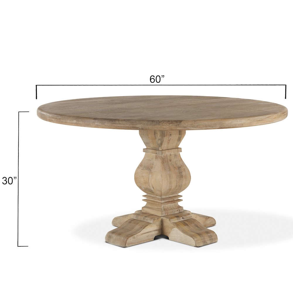 Pengrove 60-Inch Round Mango Wood Dining Table in Antique Oak Finish. Picture 7