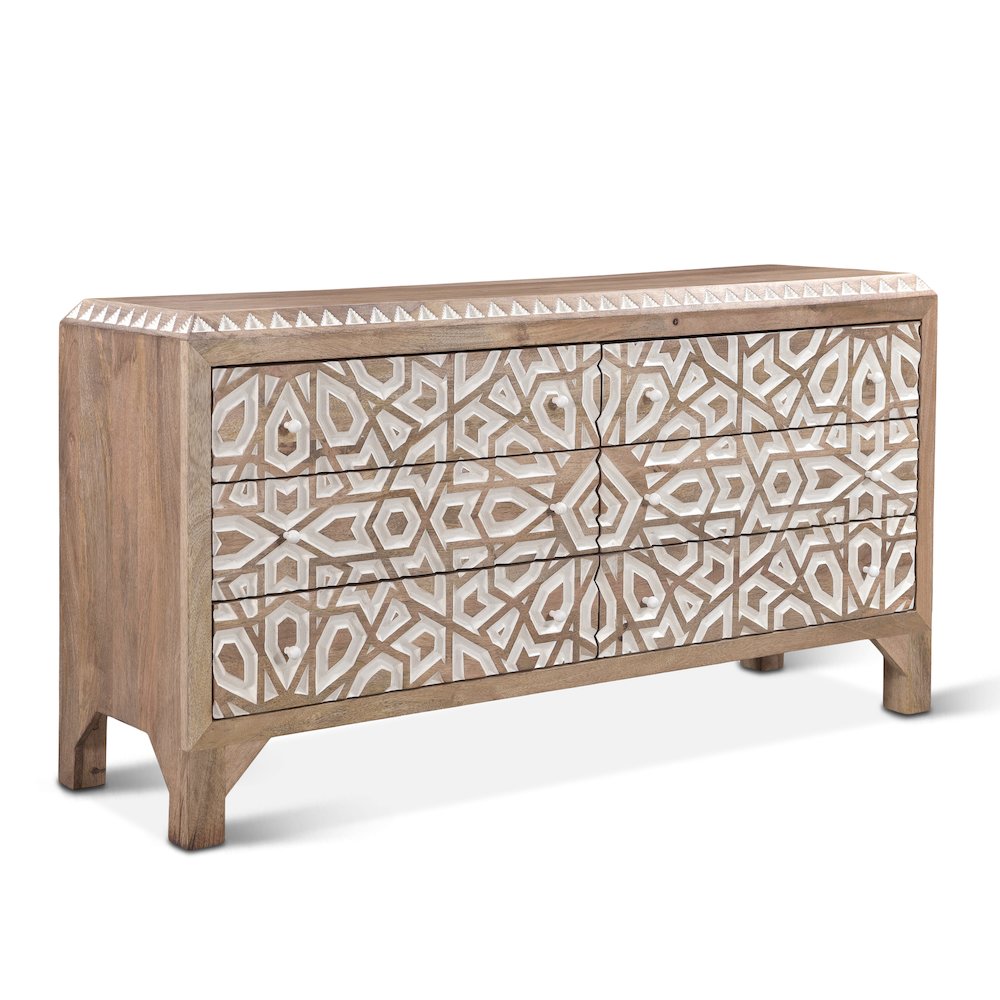 Haveli Dresser 61in Carved, Natural White. Picture 2