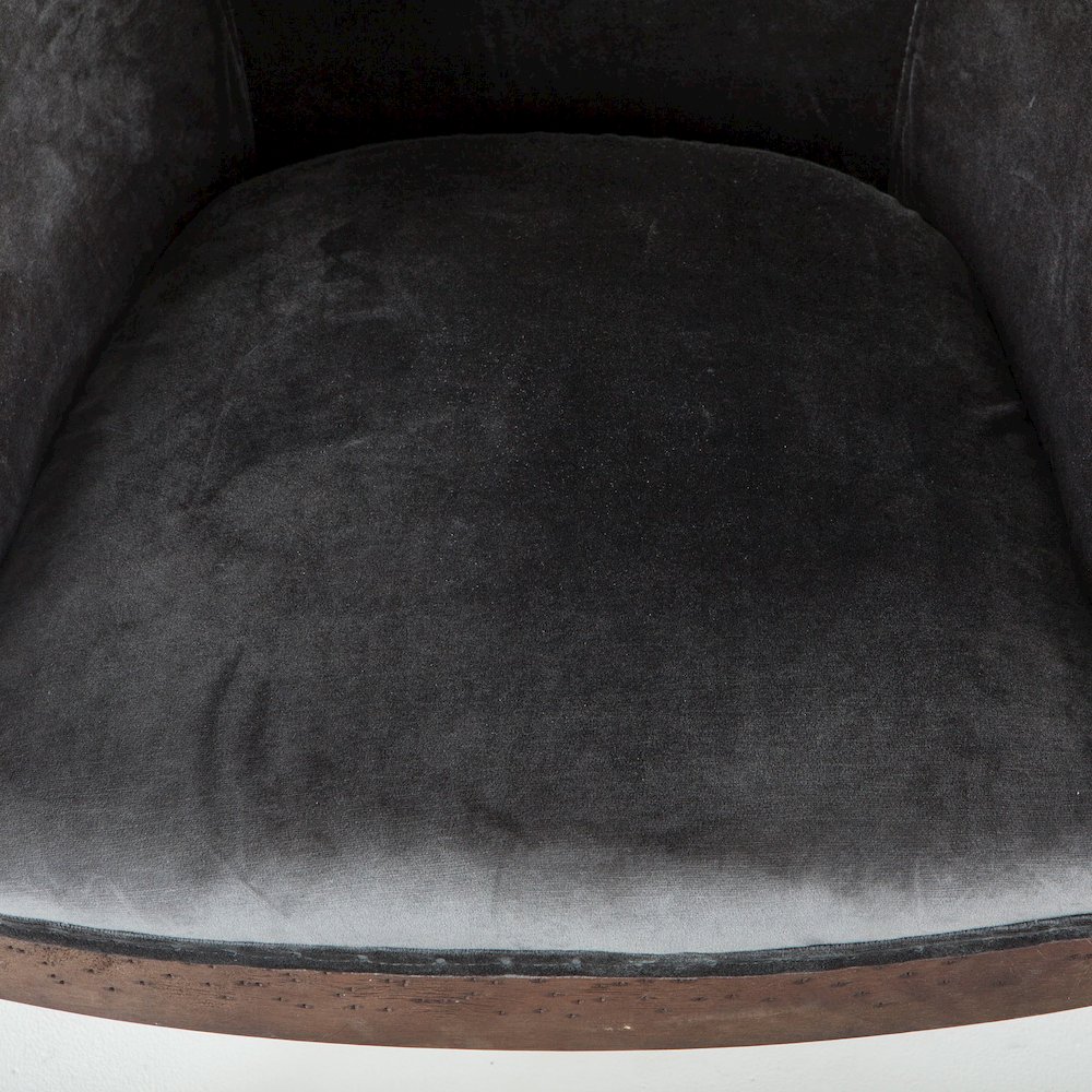 Charles Gray Velvet Armchair With Exposed Frame And Solid Wood Legs. Picture 7