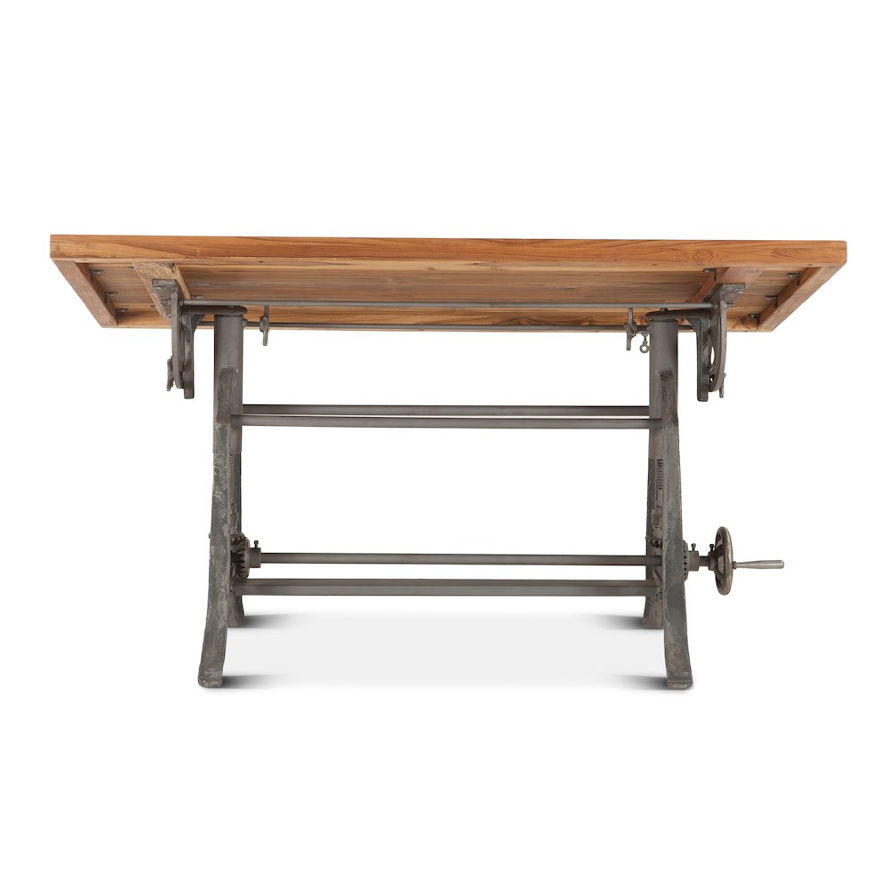 Artezia 62-Inch Reclaimed Teak Wood Drafting Desk with Adjustable Crank. Picture 5