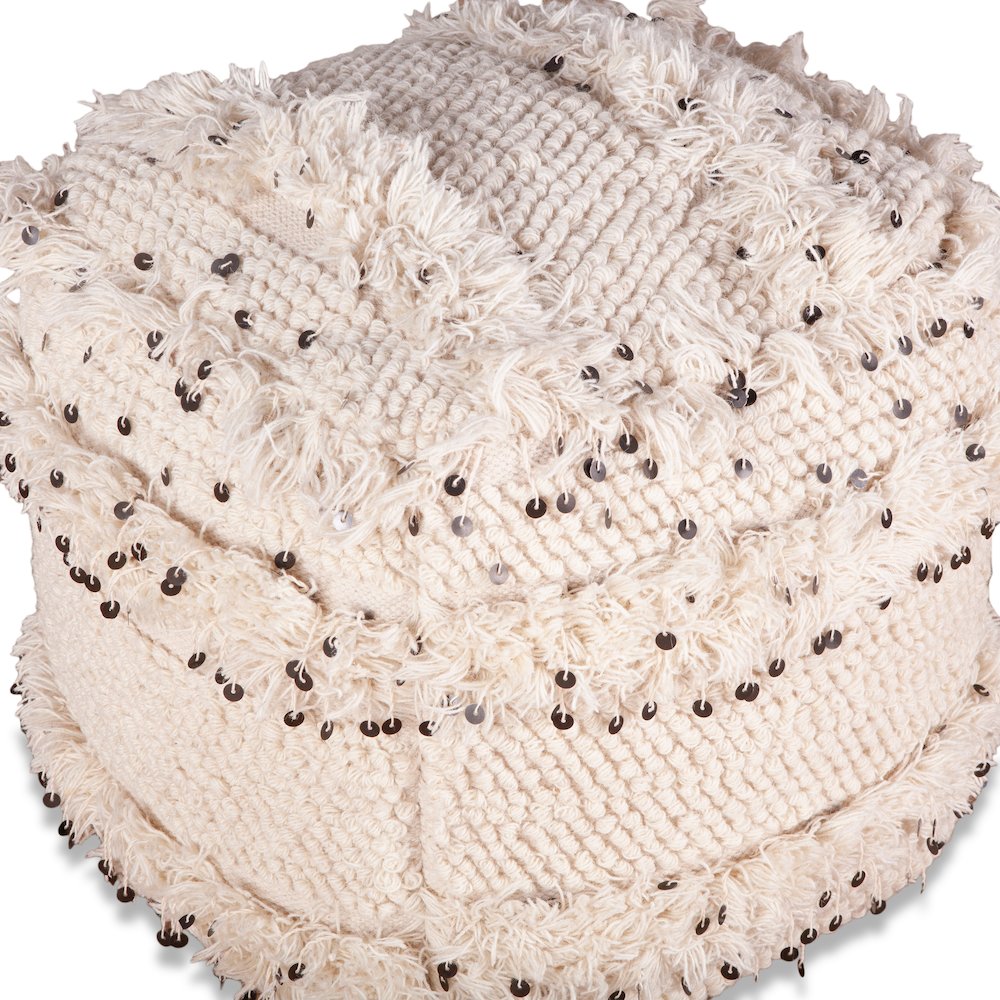 Algiers Square Ottoman in Sequined Cream Fabric. Picture 4