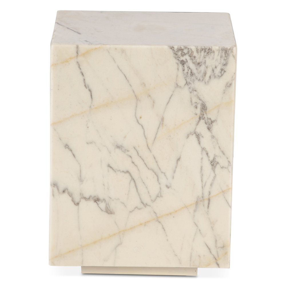 Giza 15" Drum Side Table in Alabaster Marble. Picture 1
