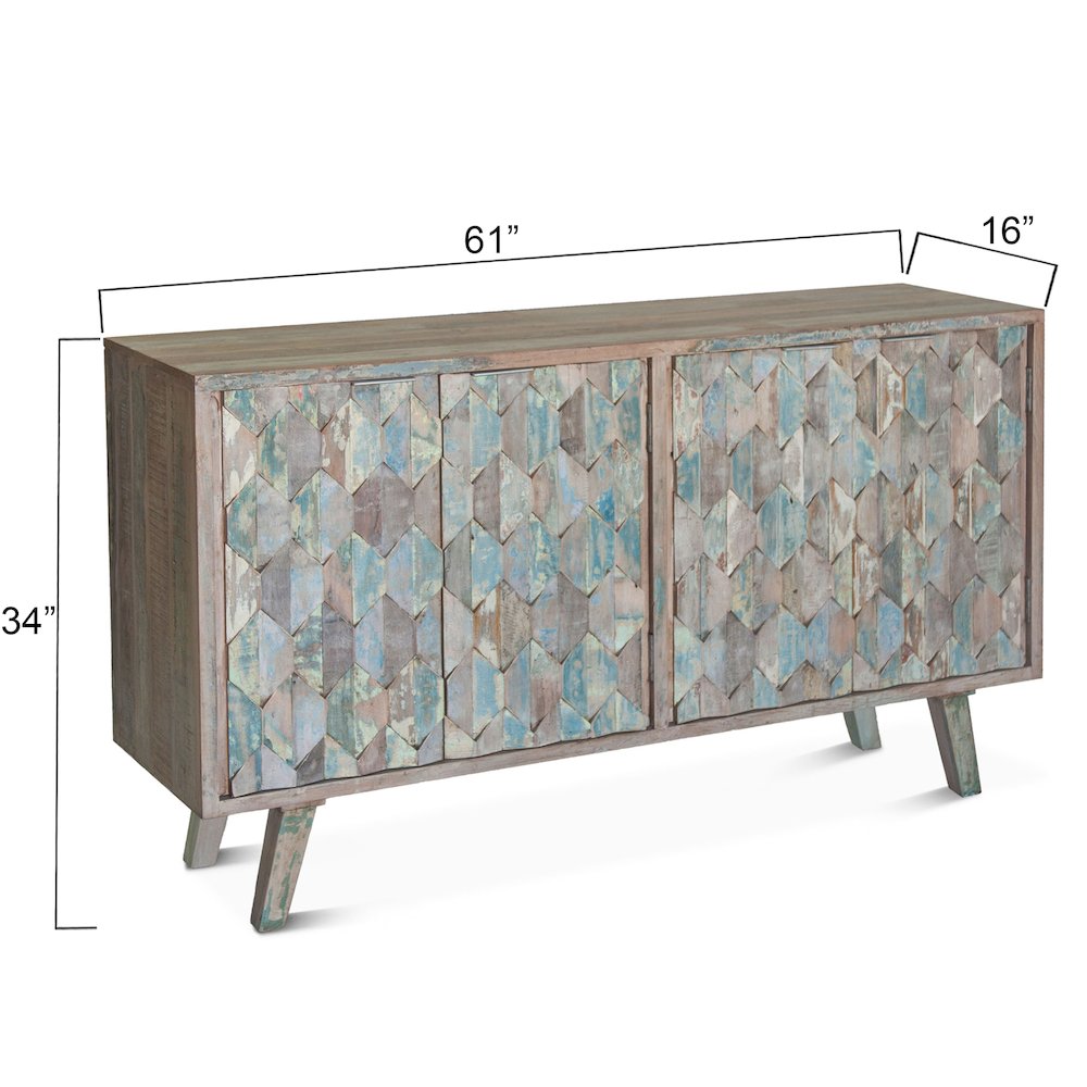 Cordoba 61" Sideboard in Reclaimed Wood with Vintage Teal Finish. Picture 2