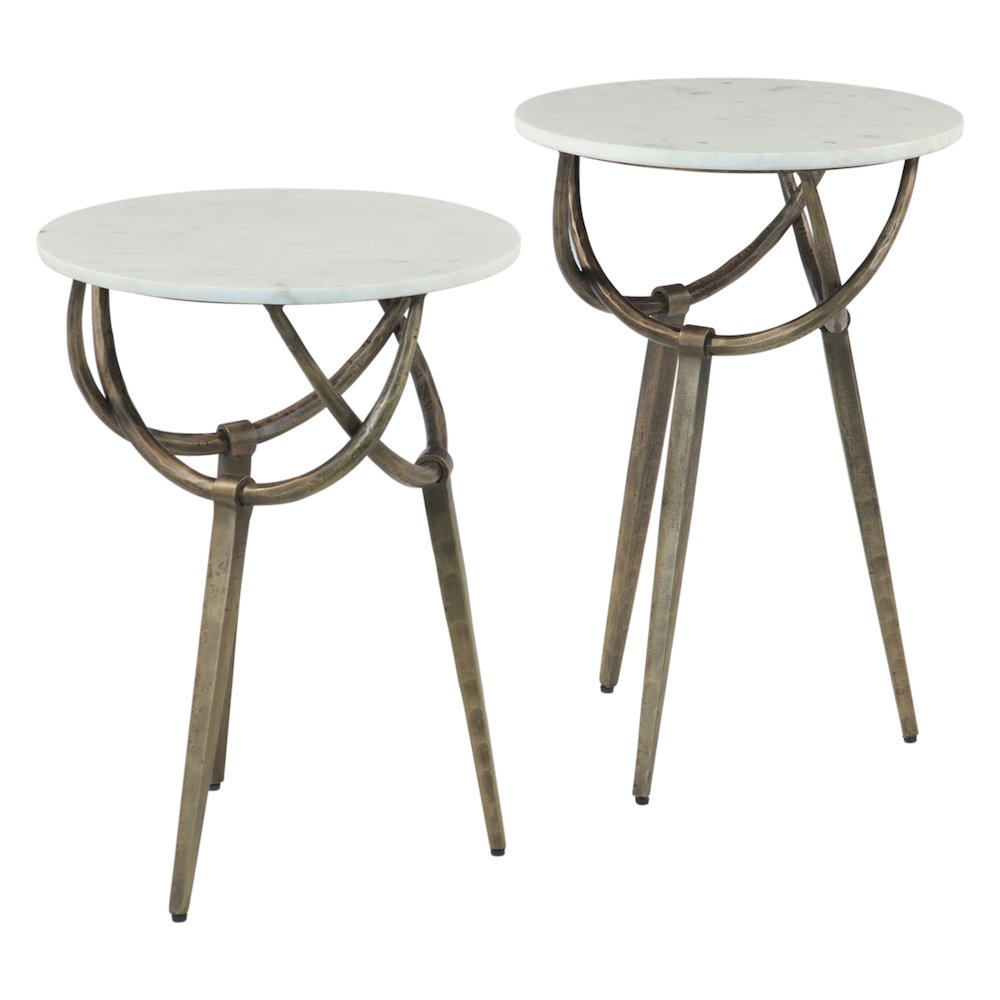Odessa 16" Side Table with White Marble and Antique Brass Base, Set of 2. Picture 3