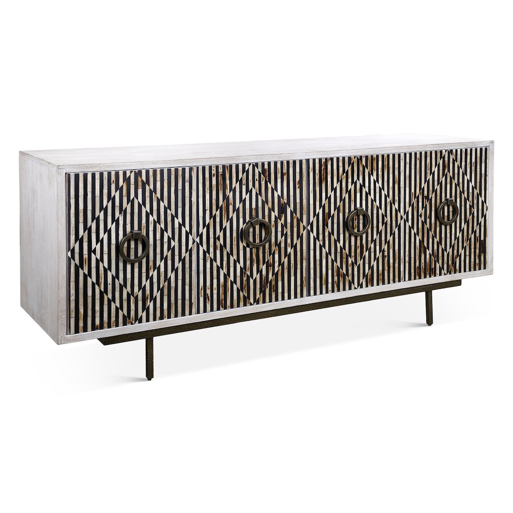 Alexandria 72" Sideboard with Bone, Horn, Wood Inlay on Metal Base. Picture 3