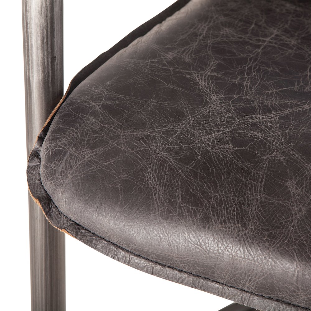 Chiavari Distressed Antique Ebony Leather Counter Chairs - Set Of 2. Picture 3
