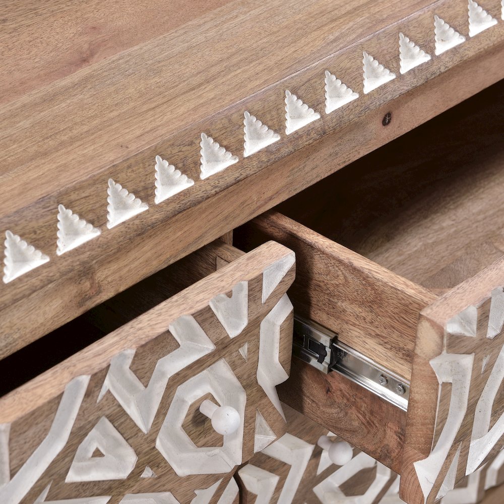 Haveli Dresser 61in Carved, Natural White. Picture 3