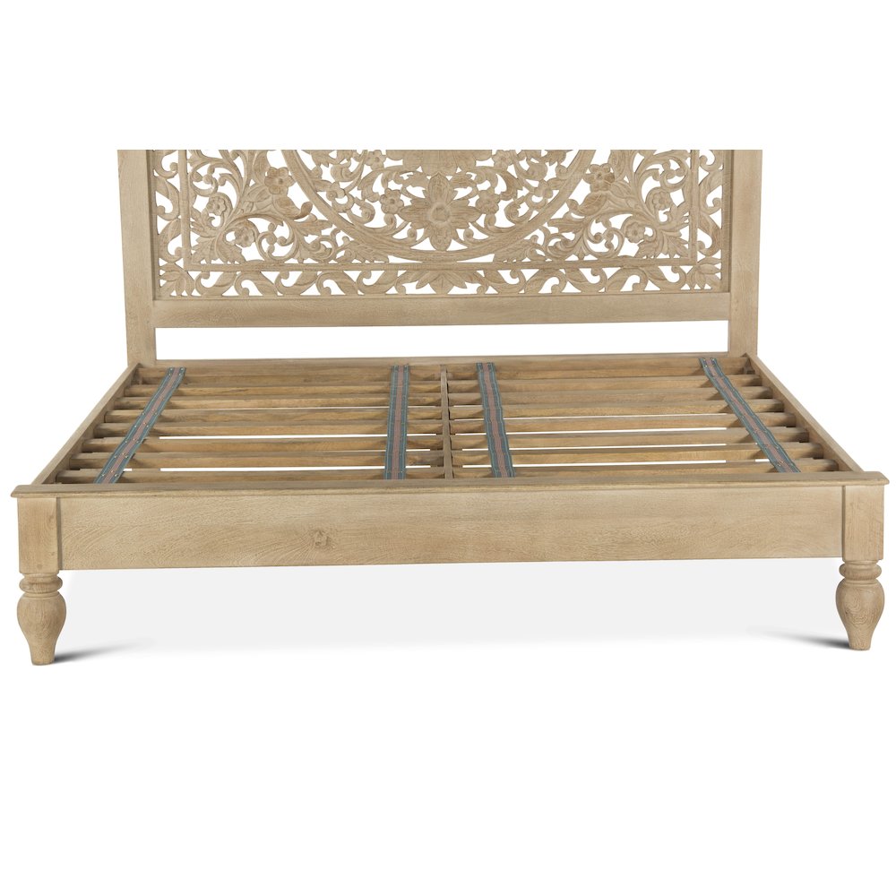 Haveli Carved King Bed in Whitewash Finish. Picture 4