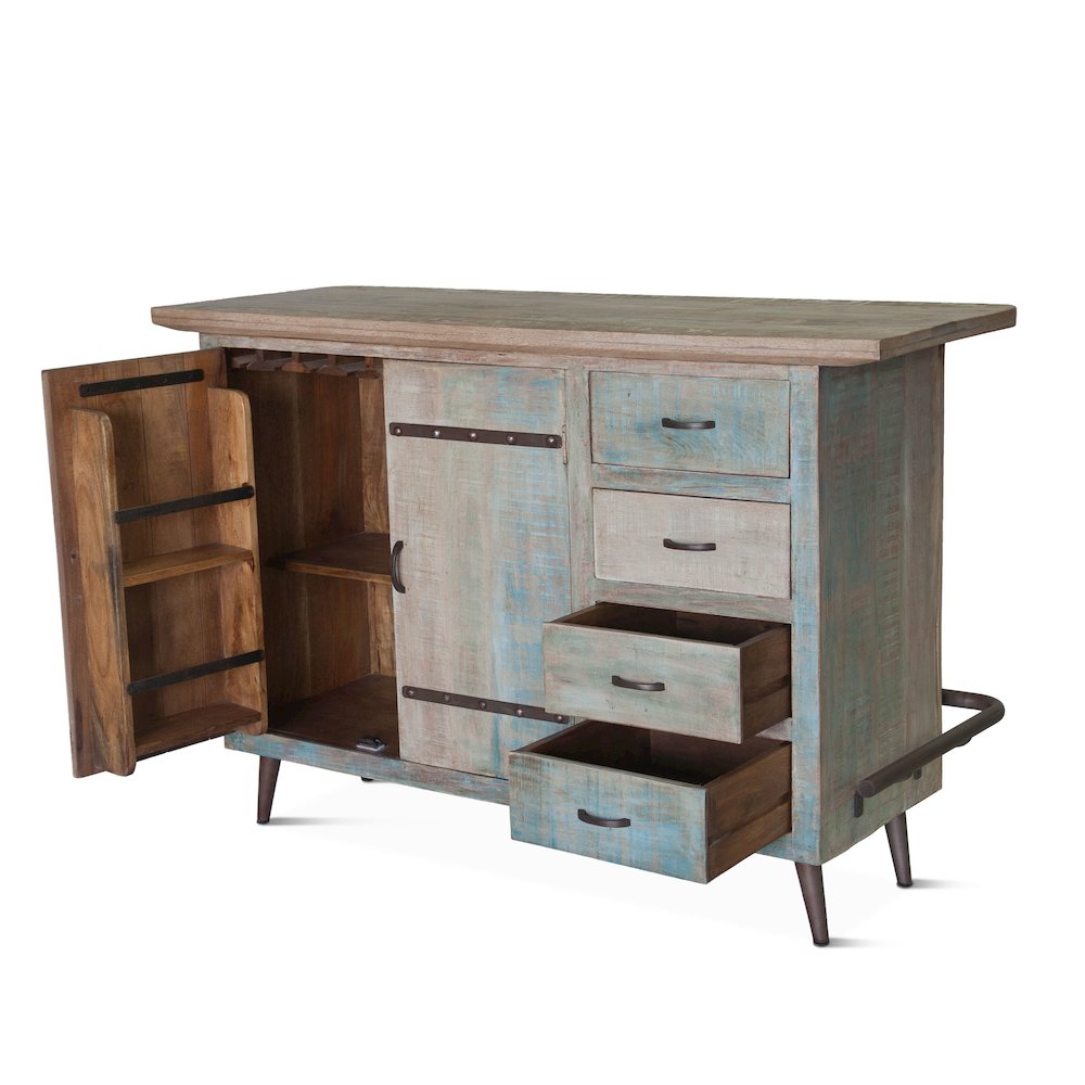 Cordoba Bar in Reclaimed Wood with Vintage Teal Finish. Picture 2