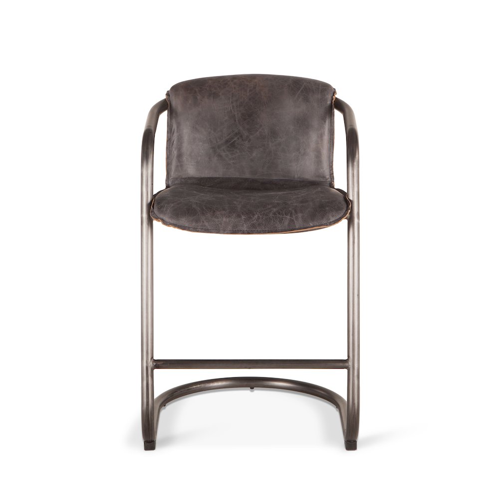 Chiavari Distressed Antique Ebony Leather Counter Chairs - Set Of 2. Picture 8