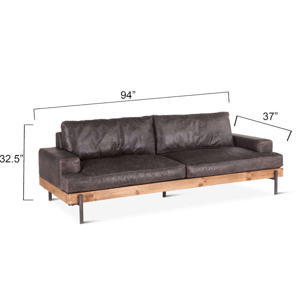 Chiavari Distressed Antique Ebony Leather Sofa. Picture 5