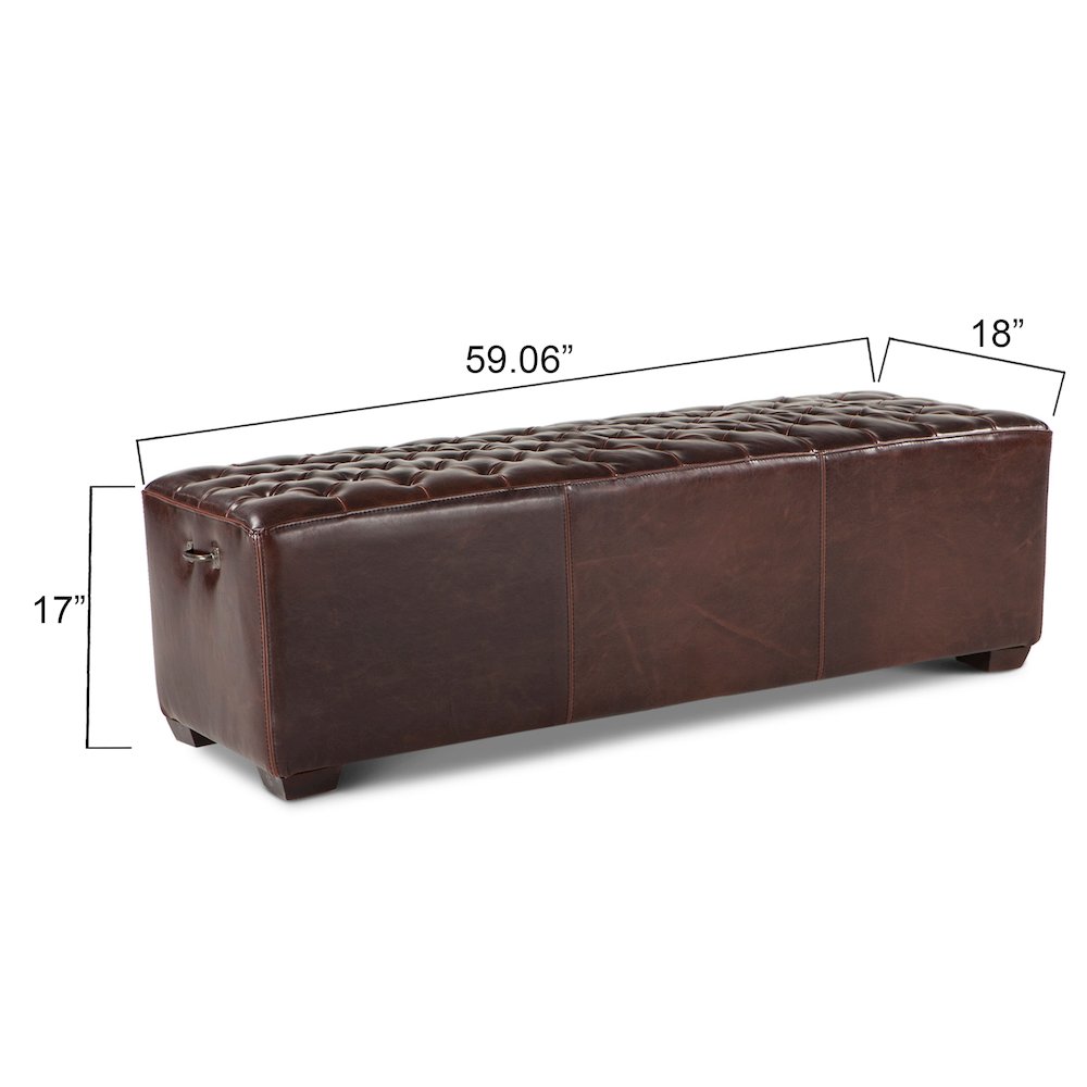 Arabella 58-Inch Leather Bench with Diamond Stitched Detailing. Picture 4