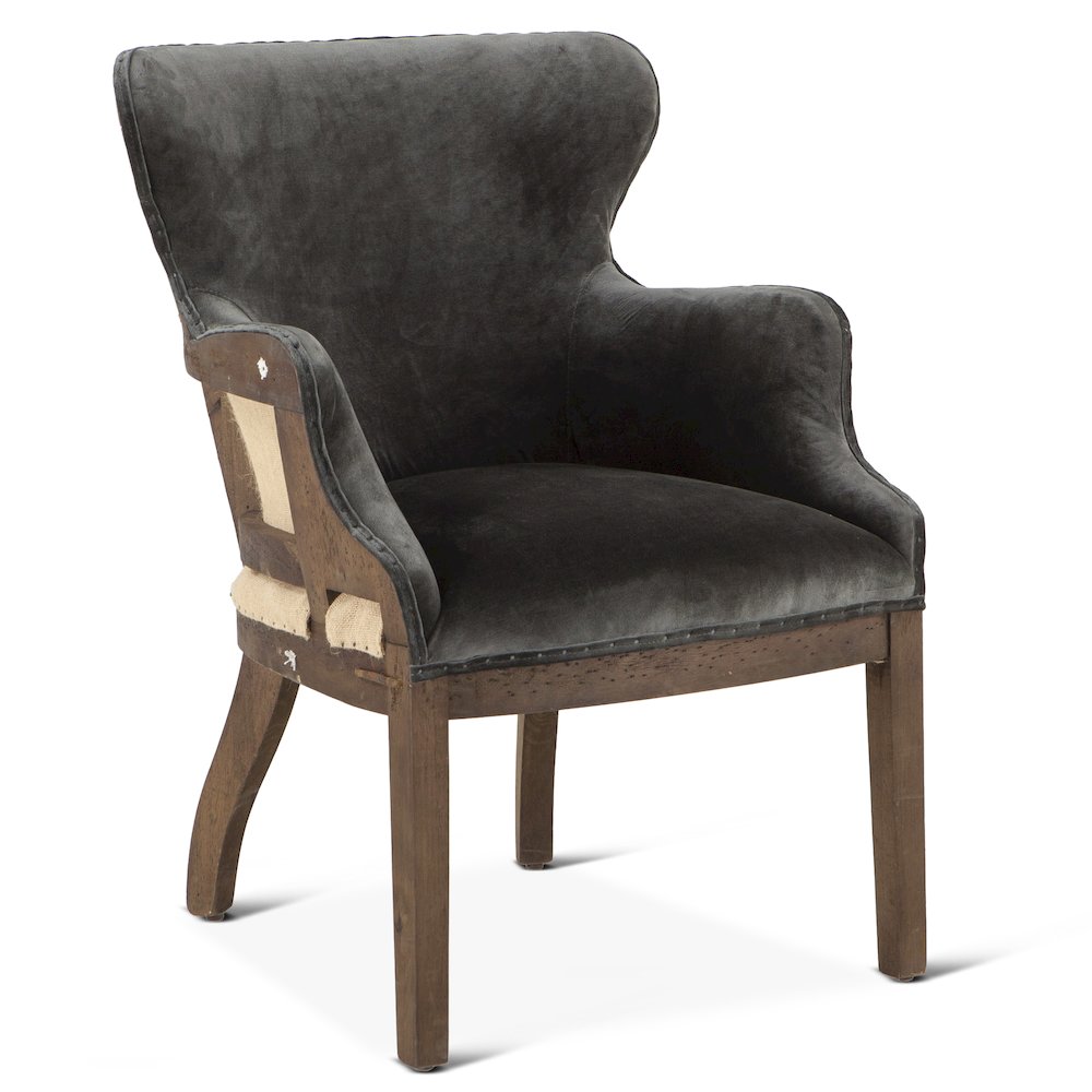 Charles Gray Velvet Armchair With Exposed Frame And Solid Wood Legs. Picture 1