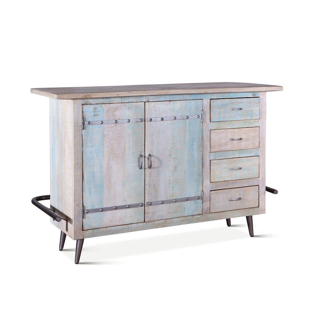 Cordoba Bar in Reclaimed Wood with Vintage Teal Finish. Picture 1